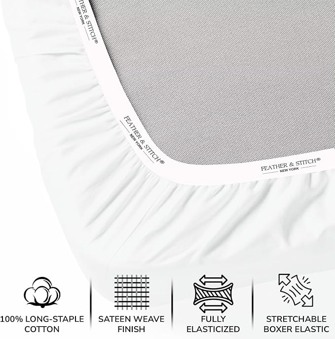 Feather & Stitch Fitted Bottom Sheet Only King Size 500 TC-1 Piece 100% Cotton - Image 2