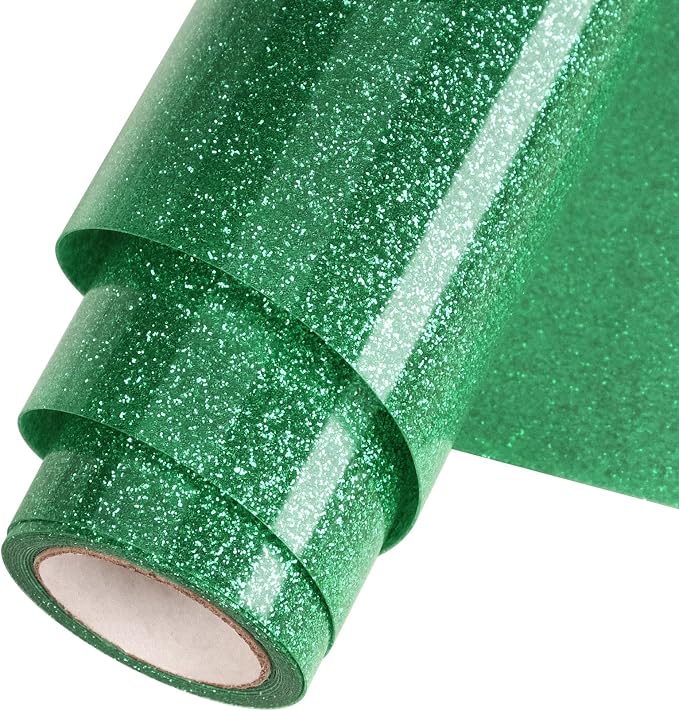 Green Glitter HTV Heat Transfer Vinyl Roll 12inch x 5 ft by WOOGLITTER