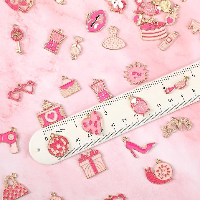 SANNIX 110Pcs/55 Pairs Pink Charms, Valentine Charms - Image 2
