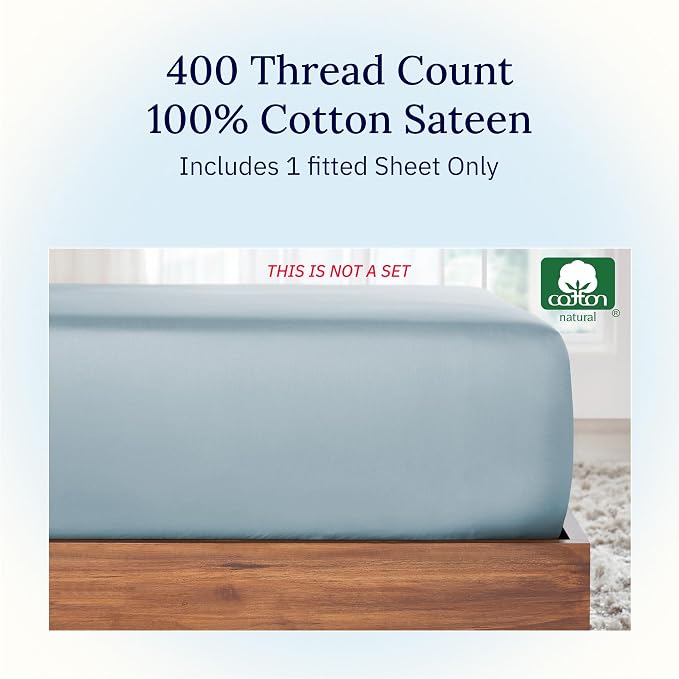 California Design Den Twin Fitted Sheet Only, Soft 400 Thread Count 100% Cotton - Image 3