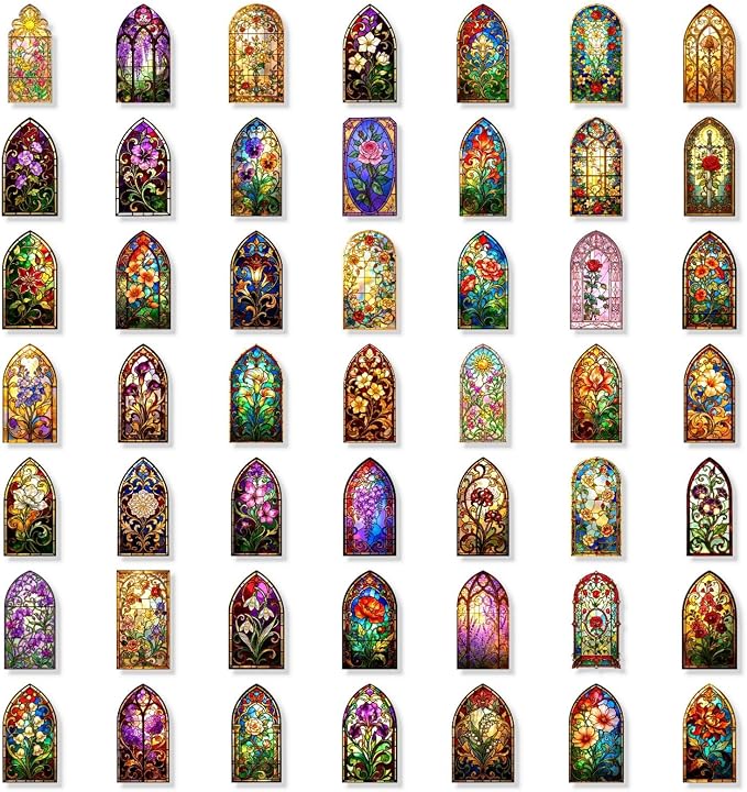 50PCS Transparent Stained Glass Stickers, Waterproof PET Cathedral Window Decals - Image 5