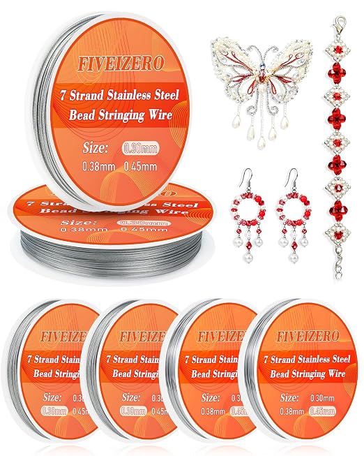 FIVEIZERO 6 Rolls 492FT 7 Strand Stainless Steel Beading Wire, Strong Nylon by FIVEIZERO