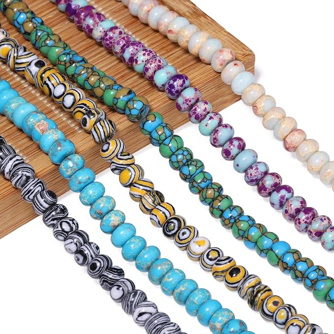 Songxi 5x8mm Natural Black and White Peacock Stone Rondelle Beads, Gemstone - Image 8