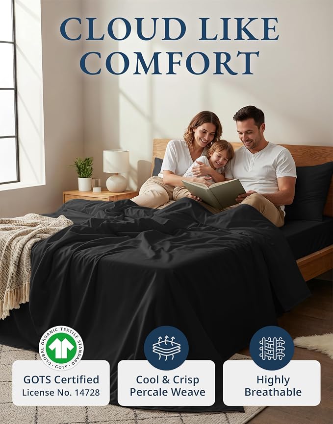 Lane Linen 100% Organic Cotton California King Sheets Set, 4-Piece Pure Organic - Image 2