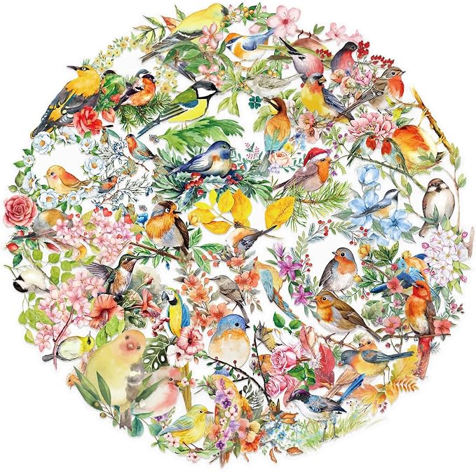 50PCS Flower and Bird Stickers PET Transparent Stickers Nature Watercolor Birds by Unknown