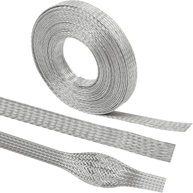 Tinned Copper Braid Cable Wire Shielding Sleeve, 5/16 in Wide, 15ft | Ground by BuyUneed