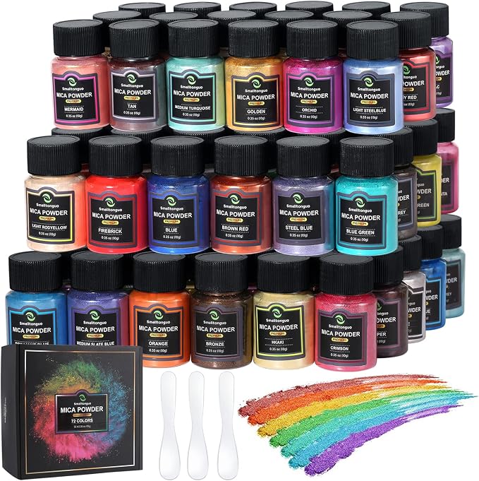 Smalltongue Mica Powder for Epoxy Resin, 72 Colors, 0.35 oz Bottles Mica Glitter by Smalltongue