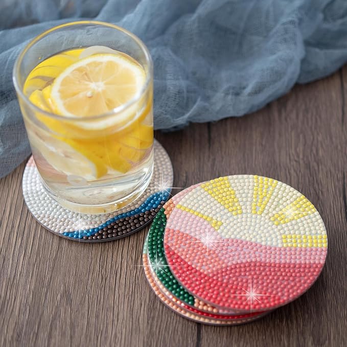 Temlum 6 Pcs Diamond Painting Coasters Kit, Abstract Landscape Diamond Art - Image 7