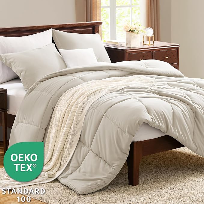 CozyLux Queen Size Comforter Sets Beige - Image 3