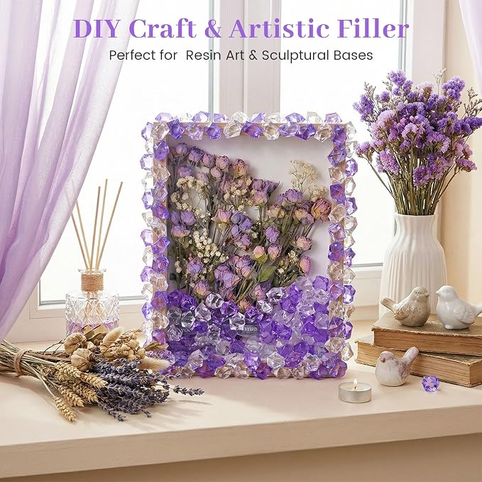 DomeStar 150PCS Fake Ice, Vase Filler Purple Fake Diamonds Plastic Clear Gems - Image 6