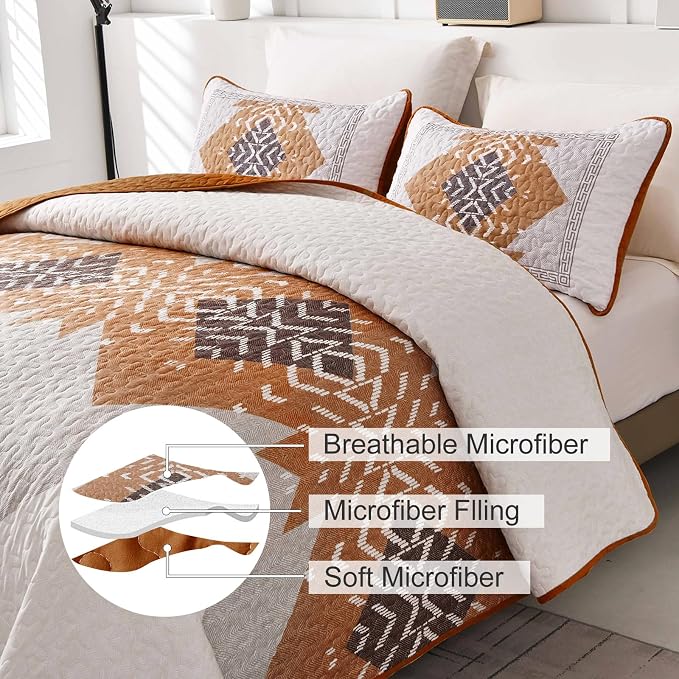 Dintszyayue Boho Quilt Set King Size 3 Pieces Aztec Texture Bedspread Coverlet - Image 5