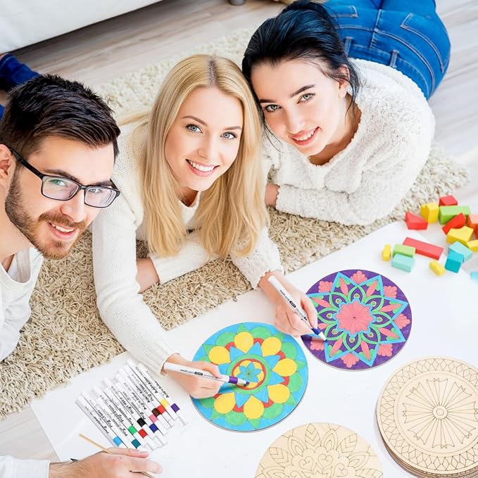 Vercraft 22 Pcs Wooden Mandala Painting Set 10 Mandala Unfinished Wood Cutouts - Image 5