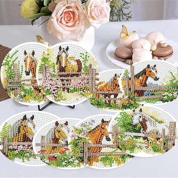 Zythron 8 Pack Horse Diamond Art Coasters, Diamond Painting Coasters Kits | - Image 5