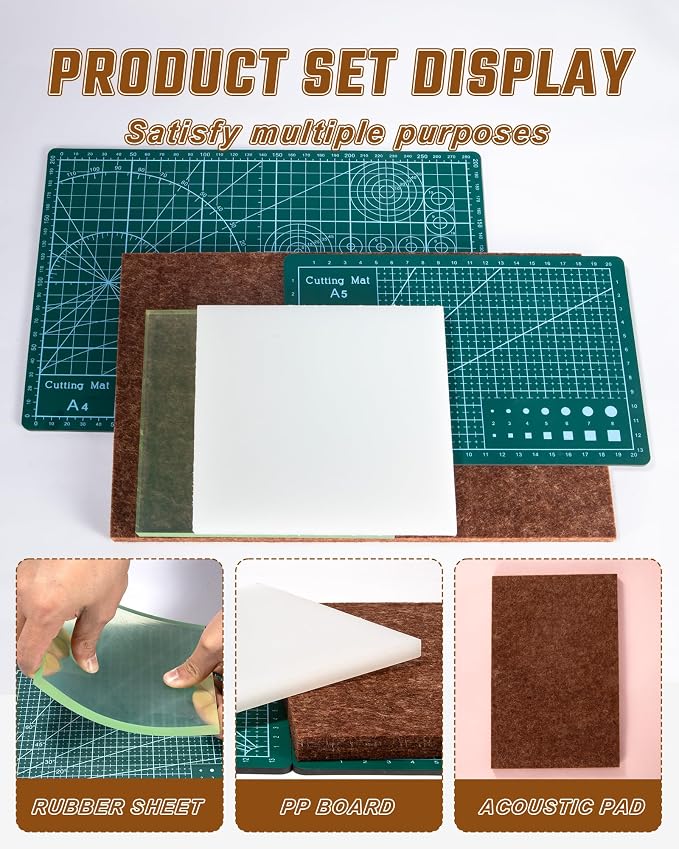 5 Pcs Leather Punch Pads Set， A4+A5 Self Healing Cutting Mats, 15x15cm Rubber - Image 3