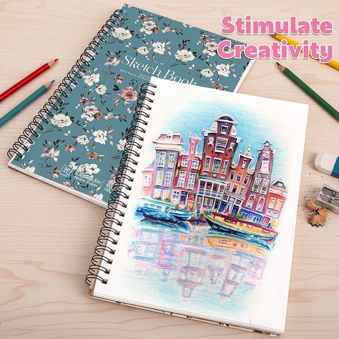 12 Pack Sketch Book, 5.5 x 8.5 Inch Sketchbook, 68lb/100gsm Top Spiral Bound - Image 8
