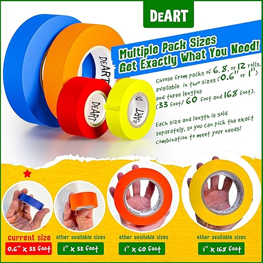 DEART 12PCS Colored Masking Tape, Kids Art Supplies, DIY Craft Tape, Colored - Image 3