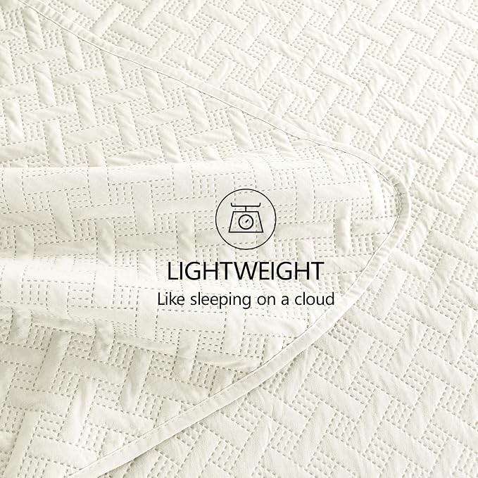 FLYMME Quilts King Size, Lightweight Cream Bedspreads, Basket Weave Pattern - Image 7