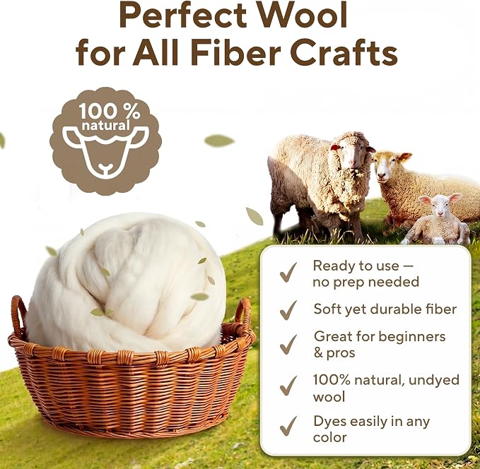 Wool Roving Top – 8 OZ Natural Corriedale, Bulk Pack, Best Core Wool - Image 2
