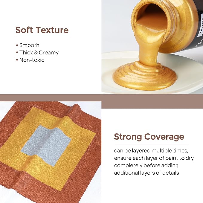 Nicpro Metallic Fabric Paint 3 Colors Gold, 25.35oz/750ml Permanent Soft Fabric - Image 4