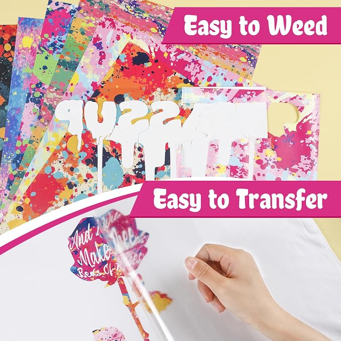 HTVRONT Splatter Heat Transfer Vinyl, 10 Sheets 12"x10" Paint Splatter HTV | - Image 5