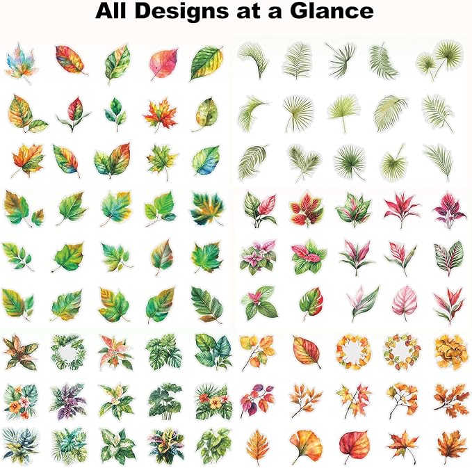 90PCS Leaf PET Stickers — Botanical Designs from Tropical Green to Autumn Maple - Image 5