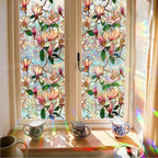 Retro Flowers Window Privacy Film, Magnolia Stained Glass Decorative Window Film by Unknown