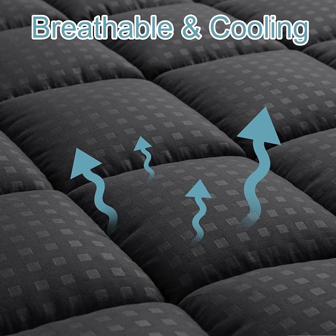 HYLEORY Full XL Mattress Pad Quilted Fitted Mattress Protector Cooling Pillow - Image 2