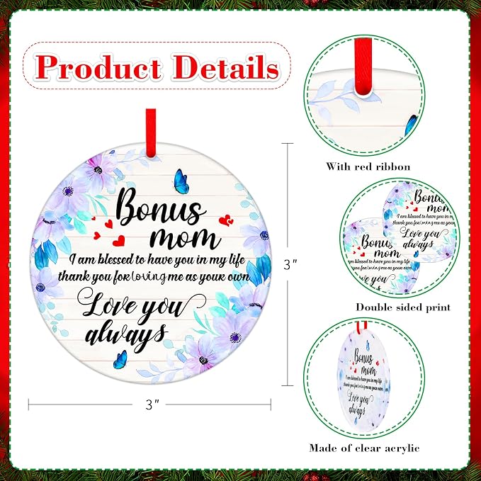 WaaHome Bonus Mom Christmas Ornaments Gifts from Daughter Son, Flower Bonus Mom - Image 7