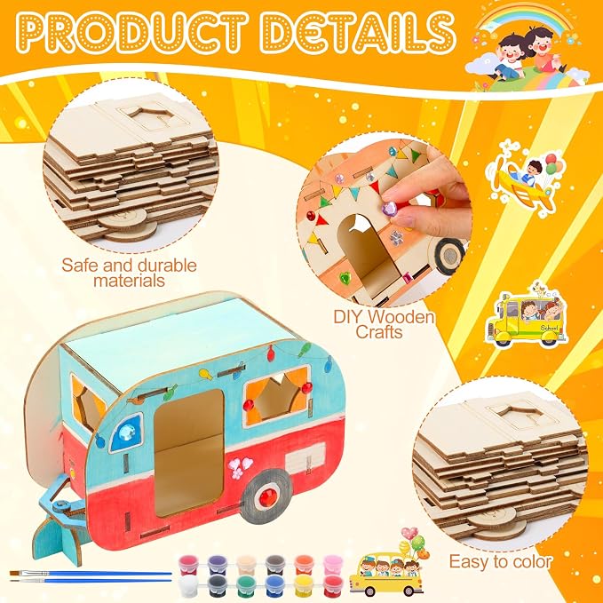 DoubleFill 12 Pack Camping Craft Kits DIY Unfinished Wooden Camper Craft Bulk - Image 3