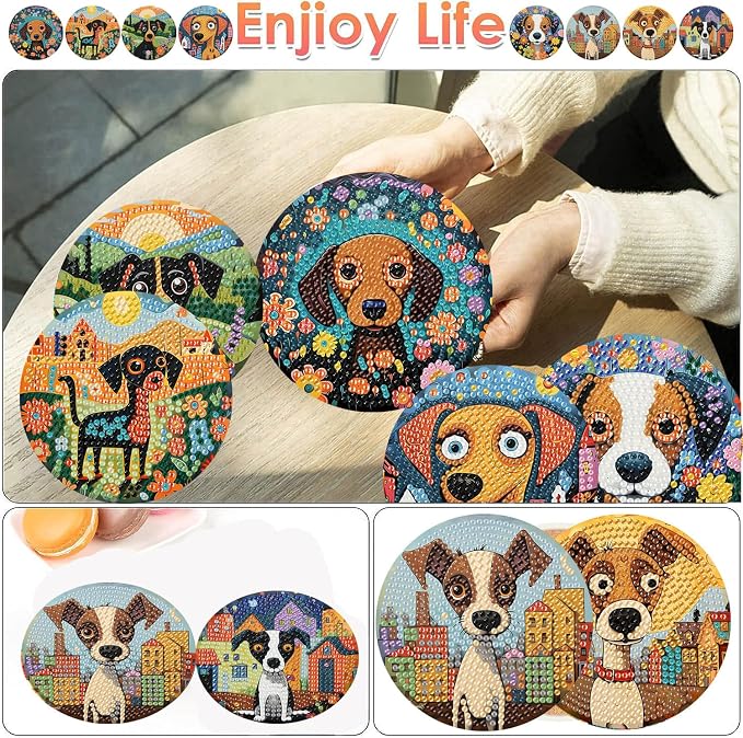 ijbnhd 8 PCS Dog Diamond Art Coasters Diamond Painting Coasters | Diamond - Image 2