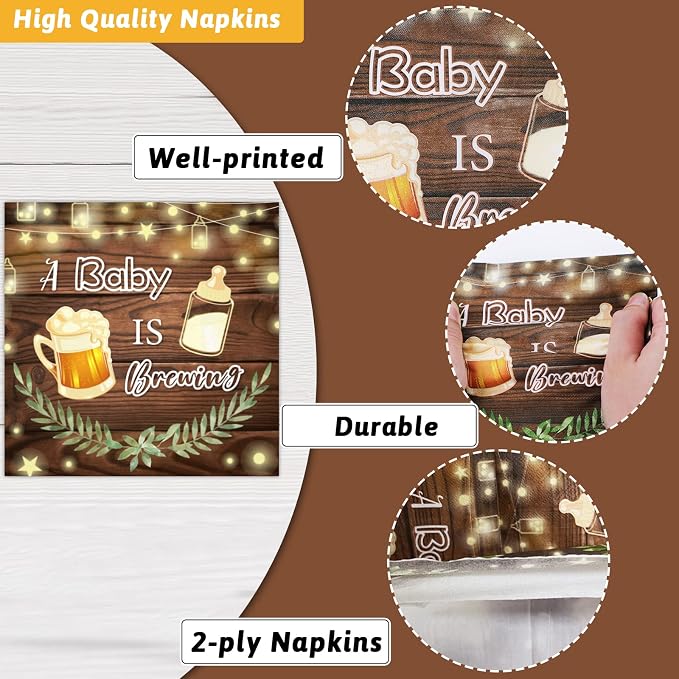 96Pcs A Baby is Brewing Baby Shower Party Supplies Set Plates Napkins Tableware - Image 3