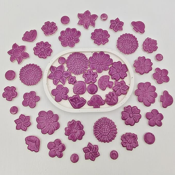 500g/1.1lb Ceramic Mosaic Tiles Mixed Shapes of Flowers, Mushrooms - Image 9
