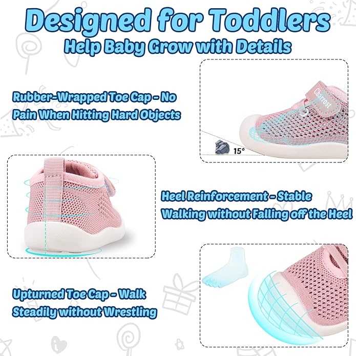 Baby Walking Shoes Toddler Girl Boy Soft Sole Breathable Cotton Canvas Shoes Infant Lightweight Non-Slip Safer Slip-on First Walkers Shoes Casual Tennis Wide Sneakers Rubber Soles Running Outdoor