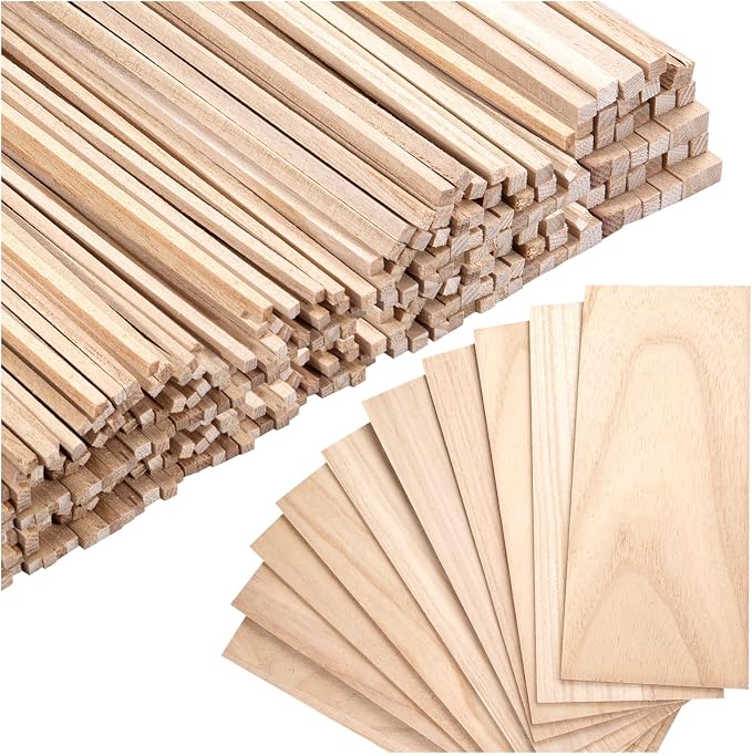 180Pcs Balsa Wood Sticks, Hardwood Square Dowels Unfinished Wooden Strip | 1/8 by ZAUGONTW