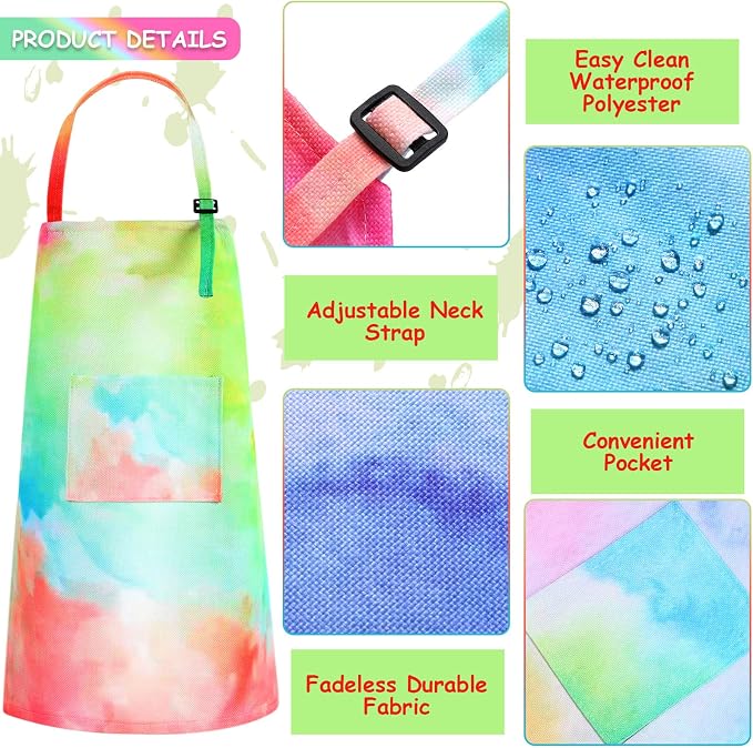 SATINIOR 3 Pack Kids Apron Rainbow Tie Dye Toddler Aprons - Image 2