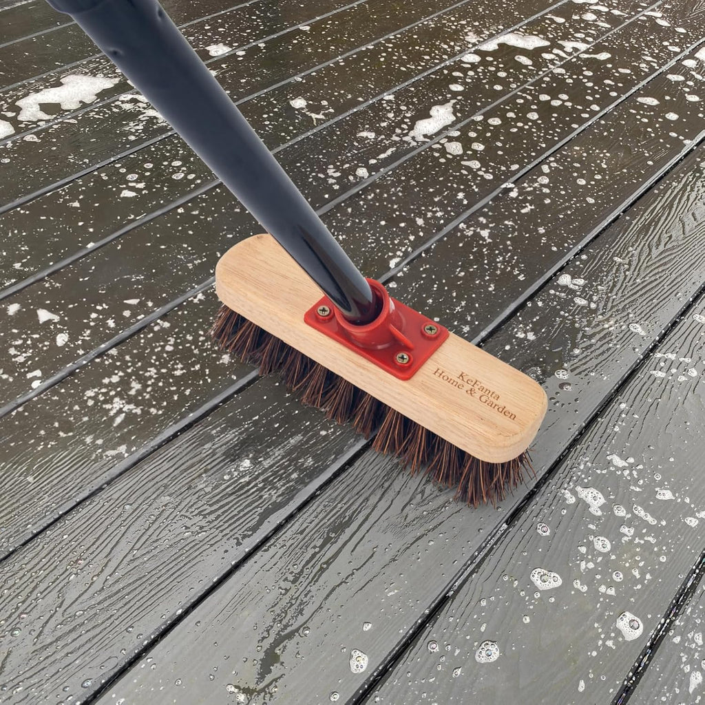 Deck Brush with Long Handle, 52'' Palmyra Bristle Scrub Broom for Boat, Patio, Garage, Concrete, Shower, Bathroom Cleaning, Outdoor Floor Scrubber