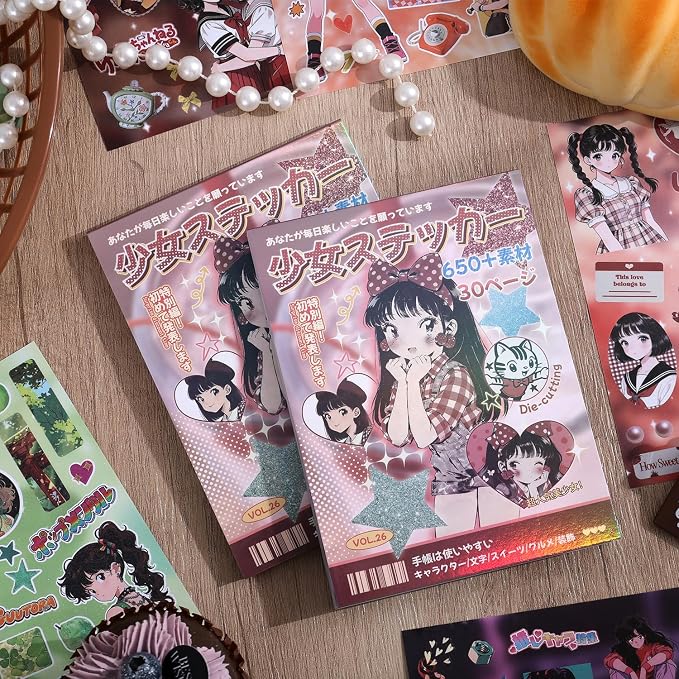 Girl's Japanese Retro Sticker Book, Anime Showa Girl Theme - Image 6