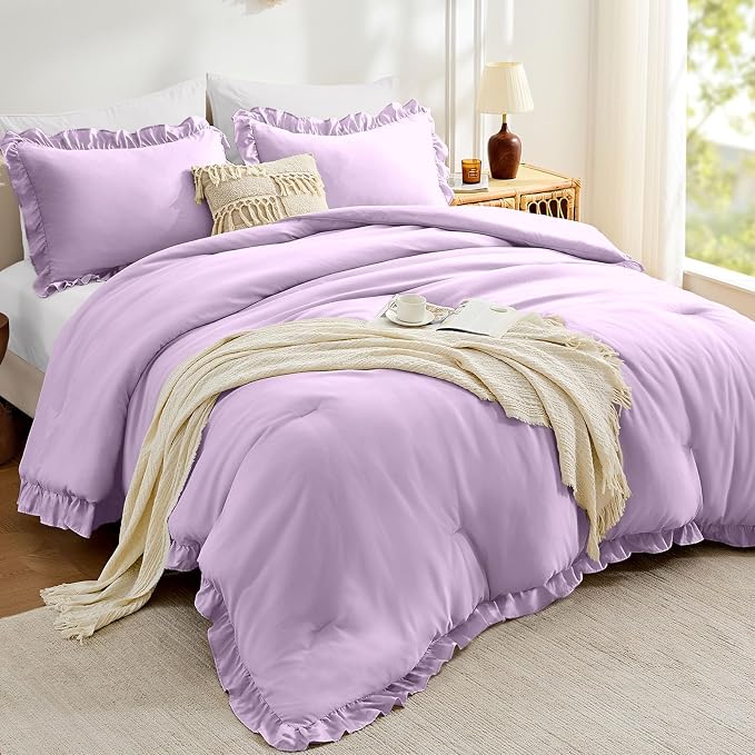 FUANNA Full Size Comforter Sets Lavender, 3 Pieces Ruffle Full Size Bedding Sets by FUANNA