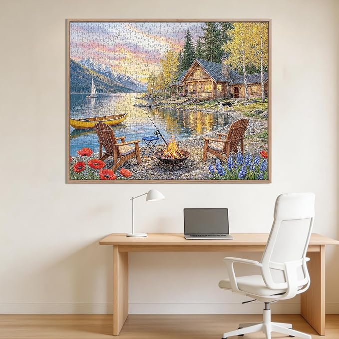 Sunset Lake Cabin Puzzles for Adults 1000 Pieces, Challenging Jigsaw Puzzles - Image 6