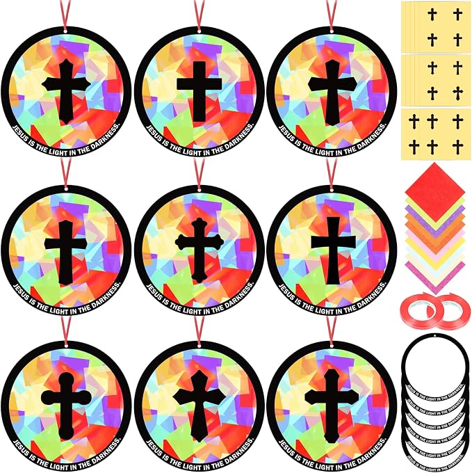 48PCS Sunday School VBS Crafts Bulk: Paper Cross Nativity Suncatchers, Jesus by Renbuzhu