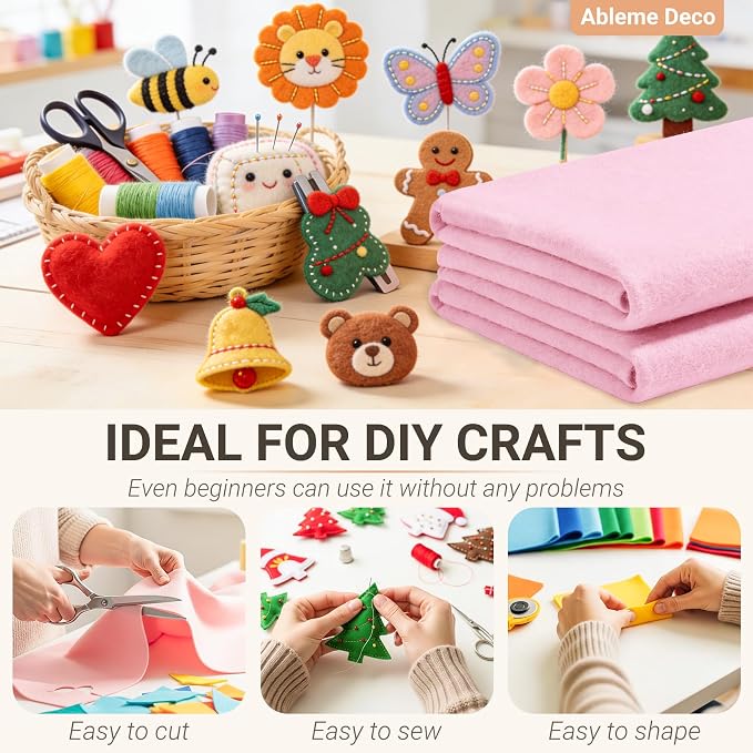 Light Pink Felt Fabric Sheets 18" x 18" 1.6mm Soft Craft Felt | Soft Precut - Image 4