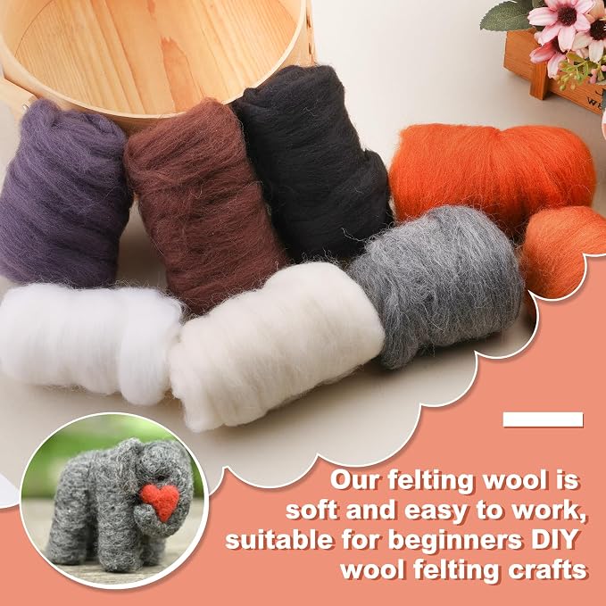 Wonvoc Needle Felting Wool 2.82 OZ, 8 Colors Wool Roving, Felting Wool Bulk - Image 7