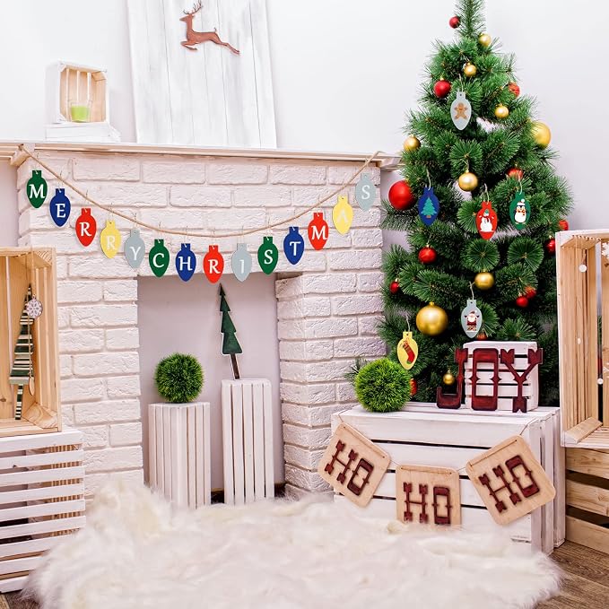 Queekay 50 Pcs Christmas Unfinished Wooden Light Bulb Wooden Slices Blank - Image 6