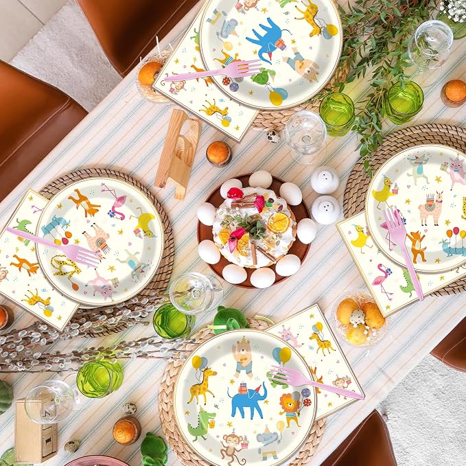 Qyeahkj 100PCS Party Animal Plates and Napkins Party Supplies Happy Birthday - Image 5