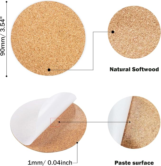 Self-Adhesive Cork Round, Allazone 120 Pack 9 x 9CM Cork Backing Sheets - Image 2