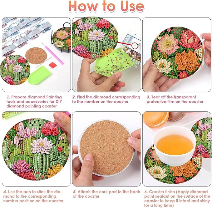 ijbnhd Cactus Diamond Painting Coasters Kit - Image 7