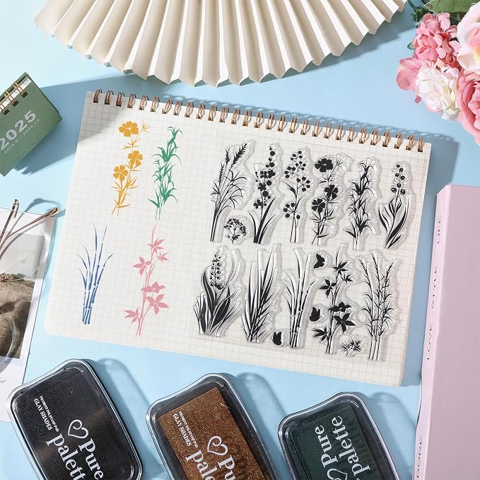 GLOBLELAND Flowers Grass Reeds Clear Stamps - Image 5