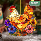 2D Flat Faux Stained Glass Chicken Acrylic Christmas Ornament, Hen Ornaments - Image 2