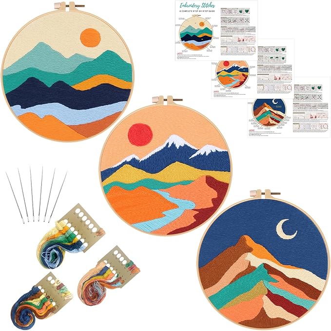 Louise Maelys 3 Pack Landscape Mountain DIY Embroidery Kit by LouiseMaelys
