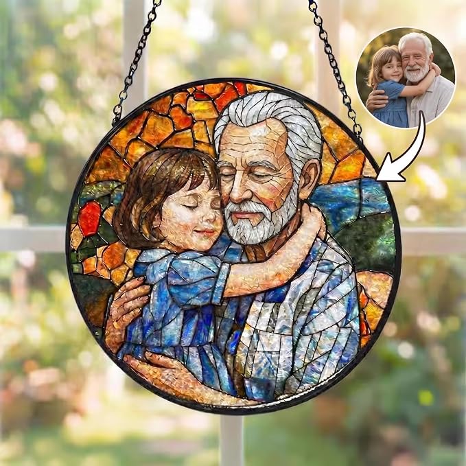 Personalized Grandpa Stained Glass Sun Catcher, Custom Granddaughter Photo - Image 4